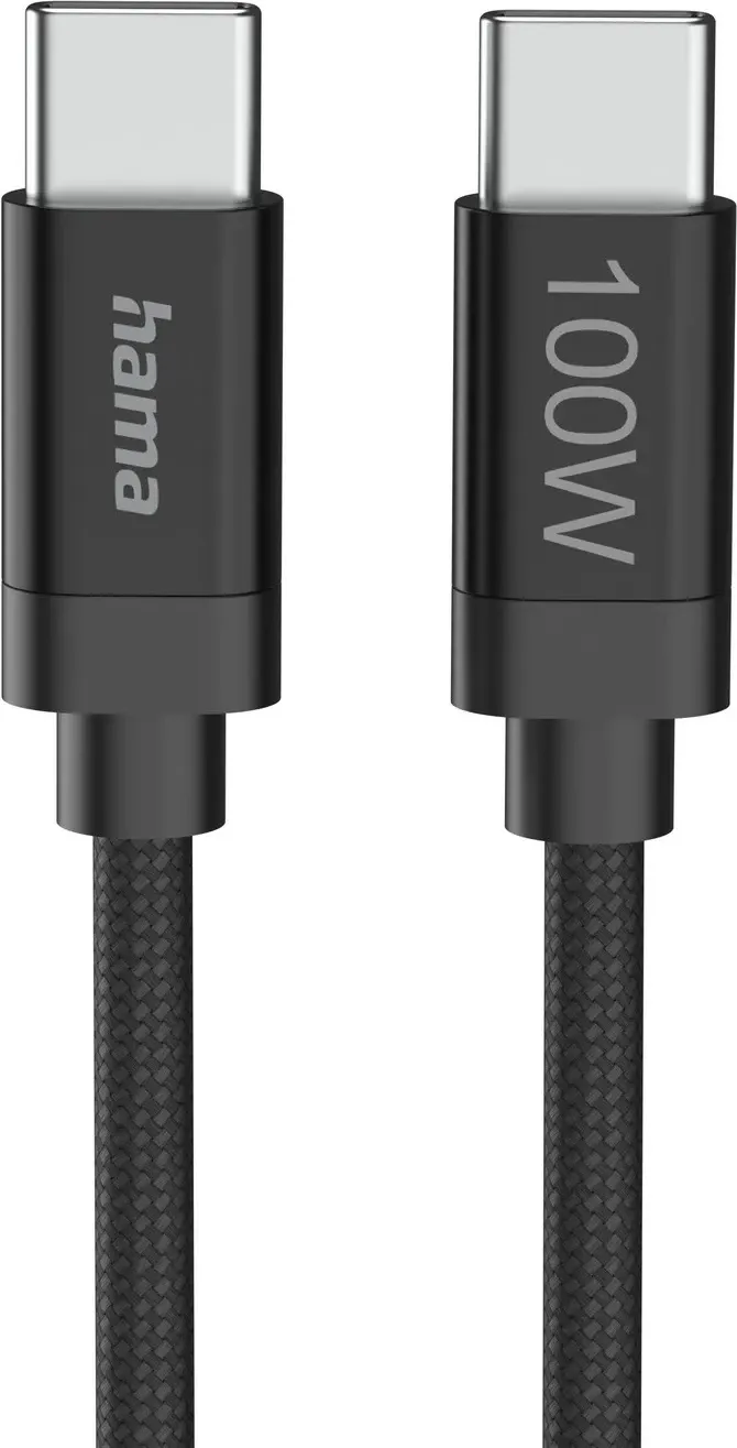 Kabllo USB-C Hama USB-C - USB-C, 100W, 3m, najlon, e zezë - 1