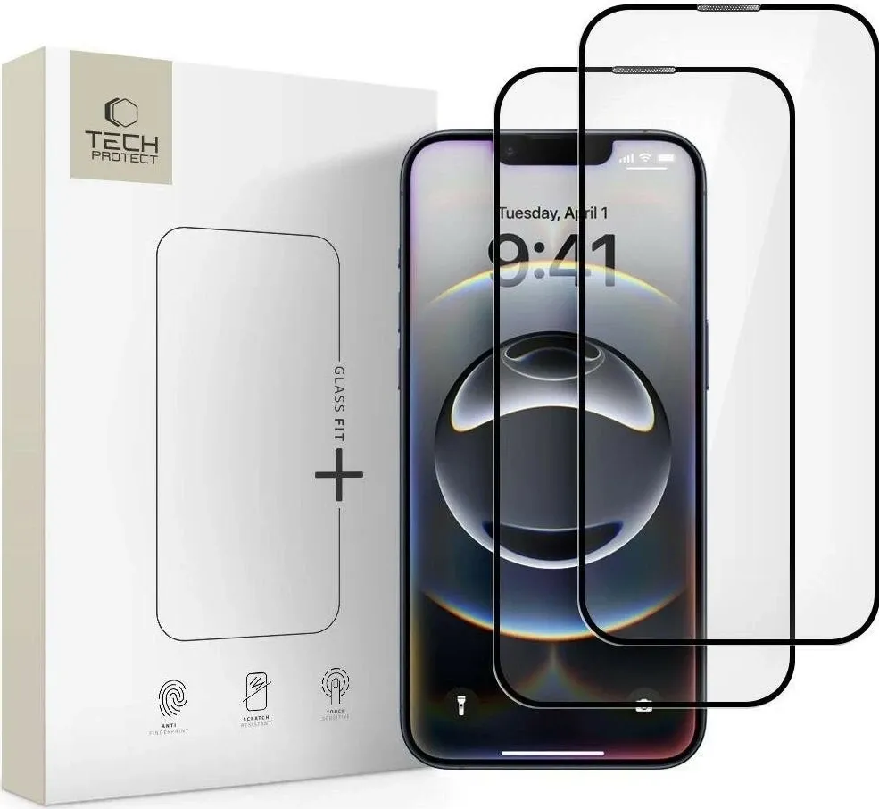 Xham mbrojtës Tech-Protect Glass Fit+ 2 copë për iPhone 13/13 Pro/14/16E/17E, zi - 1