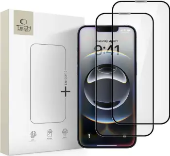 Xham mbrojtës Tech-Protect Glass Fit+ 2 copë për iPhone 13/13 Pro/14/16E/17E, zi
