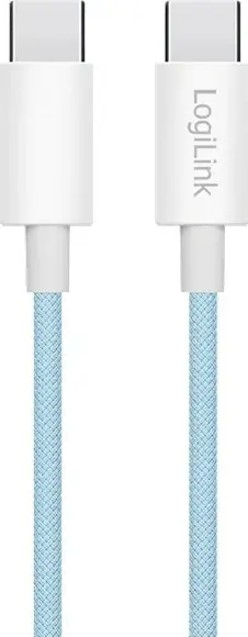 Kabëll USB-C LogiLink USB-C/USB-C 1.5m, 60W, najlon, kaltër
