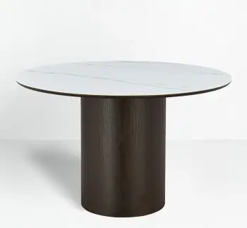 Tavolinë Amaro, ngjyrë kafe e errët, e bardhë me model mermeri, 120x120x75cm