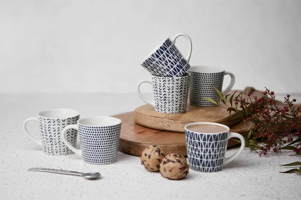 Set filxhanësh espresso, 6 copë, porcelan Bone, bardhë-blu, 9.5x6.5x5cm - 2