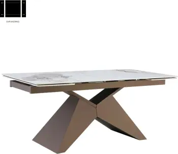 Tavolinë zgjatëse Marron, e bardhë me motiv mermeri, 180x90x75cm