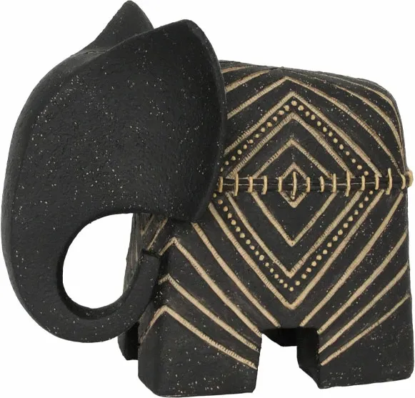 Dekor elefant TRUNKY B, polirezine, ngjyrë e zezë-bezhë, 26.5x15x23cm - 1