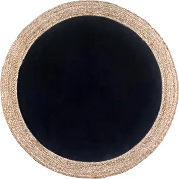Qilim RAMI, i rrumbullakët, 150x150, jute, ngjyrë e zezë-natyrale