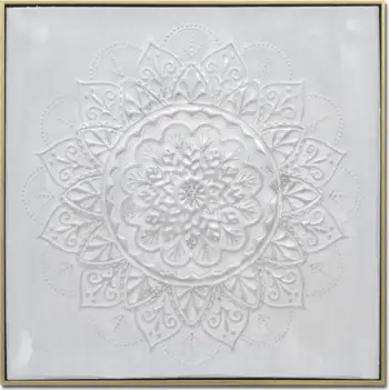 Pikturë dekorative Rozeta, kanavacë, ngjyrë e bardhë dhe ari, 62x62x5cm