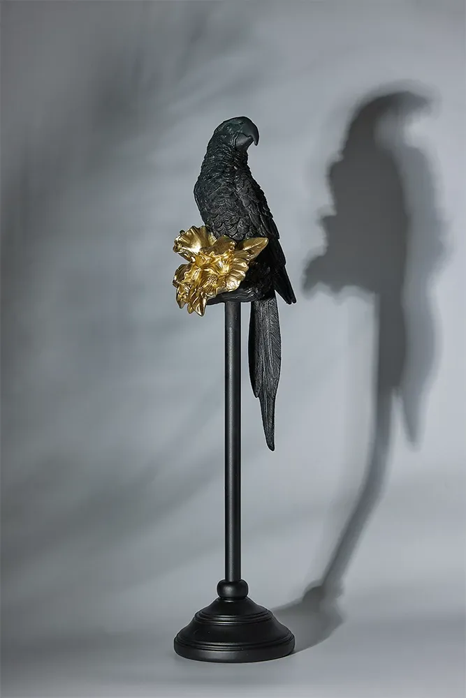 Dekor papagall, ngjyrë e zezë dhe ari, 15x18x64cm - 2