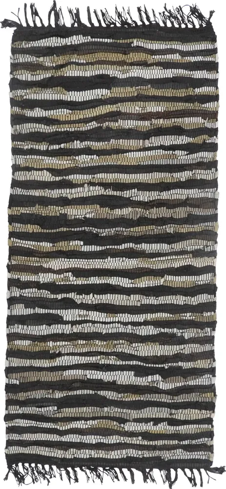Qilim boho për korridor, lëkurë, zi-bezhë, 70x150cm - 1