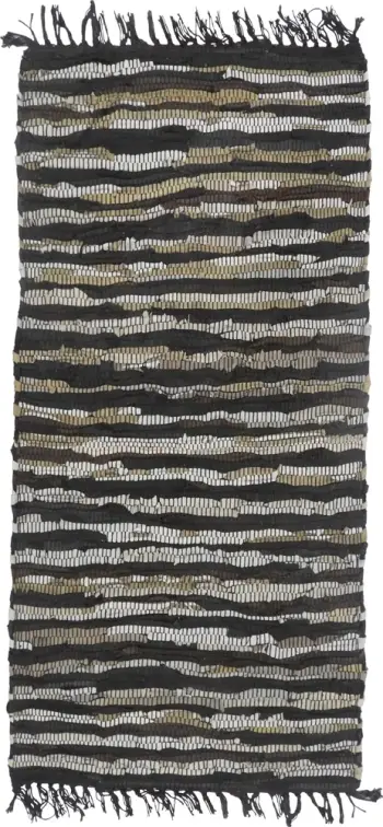 Qilim boho për korridor, lëkurë, zi-bezhë, 70x150cm