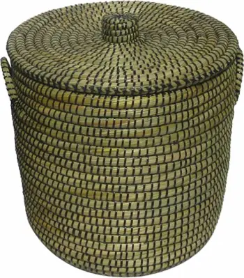 Shportë AFRICA me kapak, kansgrass natyral, PVC, 45x45x50cm, ngjyrë natyrale e zezë