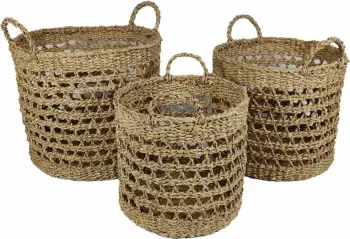 Set shporta me doreza ALMAR, 3 copë, 40x40x35cm, kashtë deti, natyrale