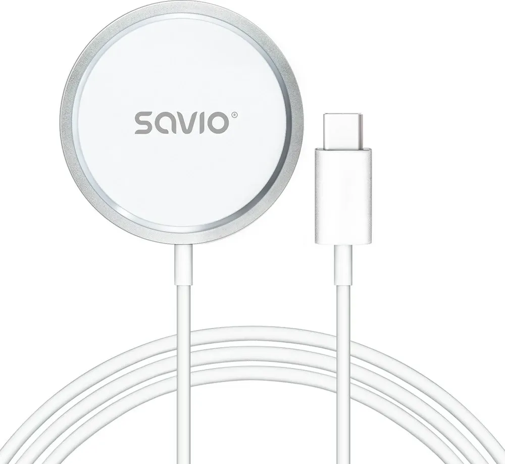 Karikues wireless magnetik SAVIO LA-11, 15 W, 1 m, Bardhë - 3