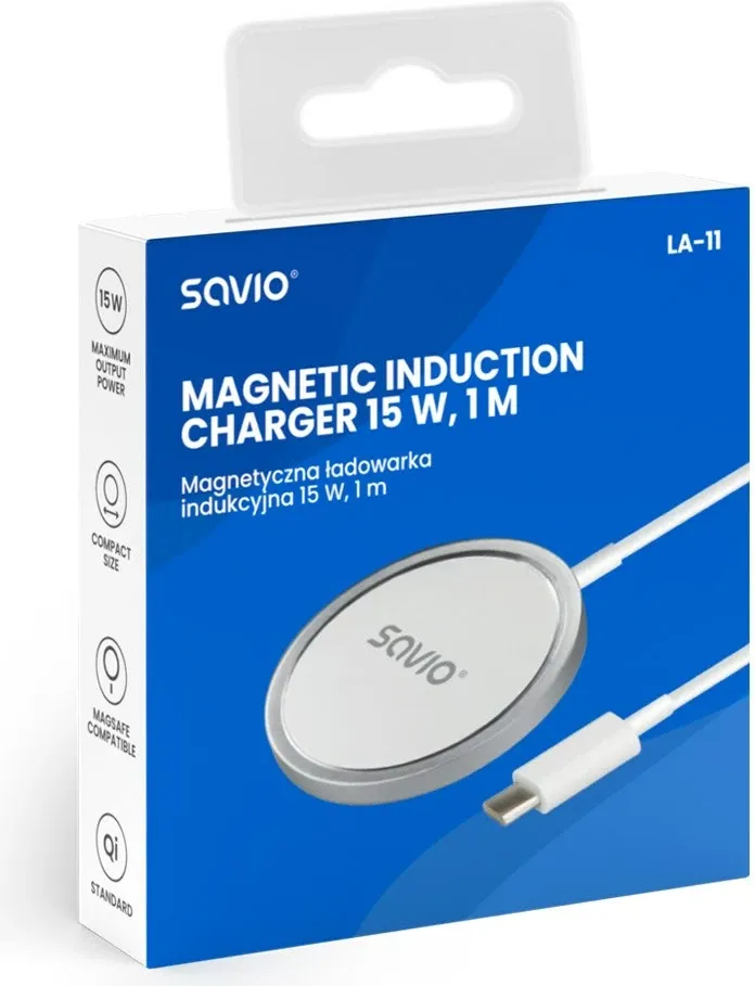 Karikues wireless magnetik SAVIO LA-11, 15 W, 1 m, Bardhë - 4