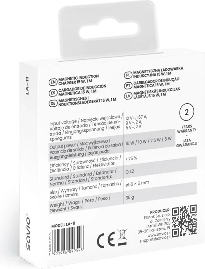 Karikues wireless magnetik SAVIO LA-11, 15 W, 1 m, Bardhë - 5