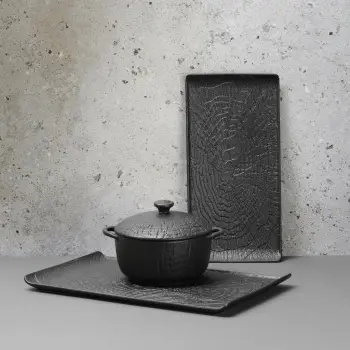 Tas tureen me kapak dhe doreza Fine Dine Crust 720ml 140mm porcelan, i zi, set 3 copë