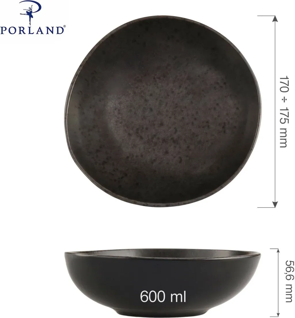 Tas Porland Ironstone 600ml Ø170mm, zi, set 6 copë - 9