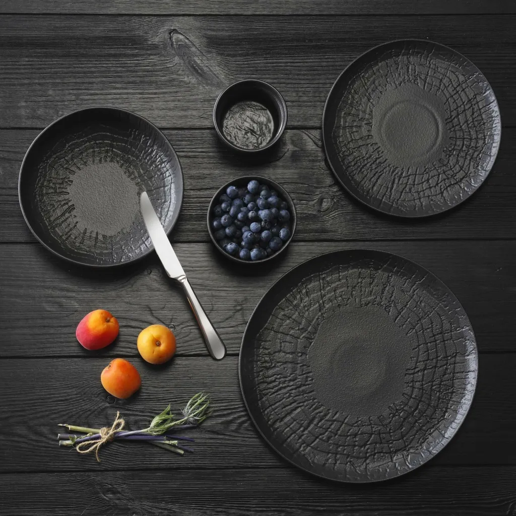 Pjatë e sheshtë Fine Dine Crust Ø230 mm, e zezë, set 3 copë - 5