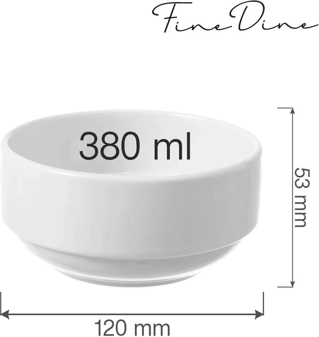 Tas stackable Fine Dine Bianco 120 mm 380 ml, i bardhë, set 6 copë - 2