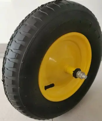 Rrotë me gomë Quest CR361 3.50-8 4PR, me fellne dhe bosht M10, e verdhë