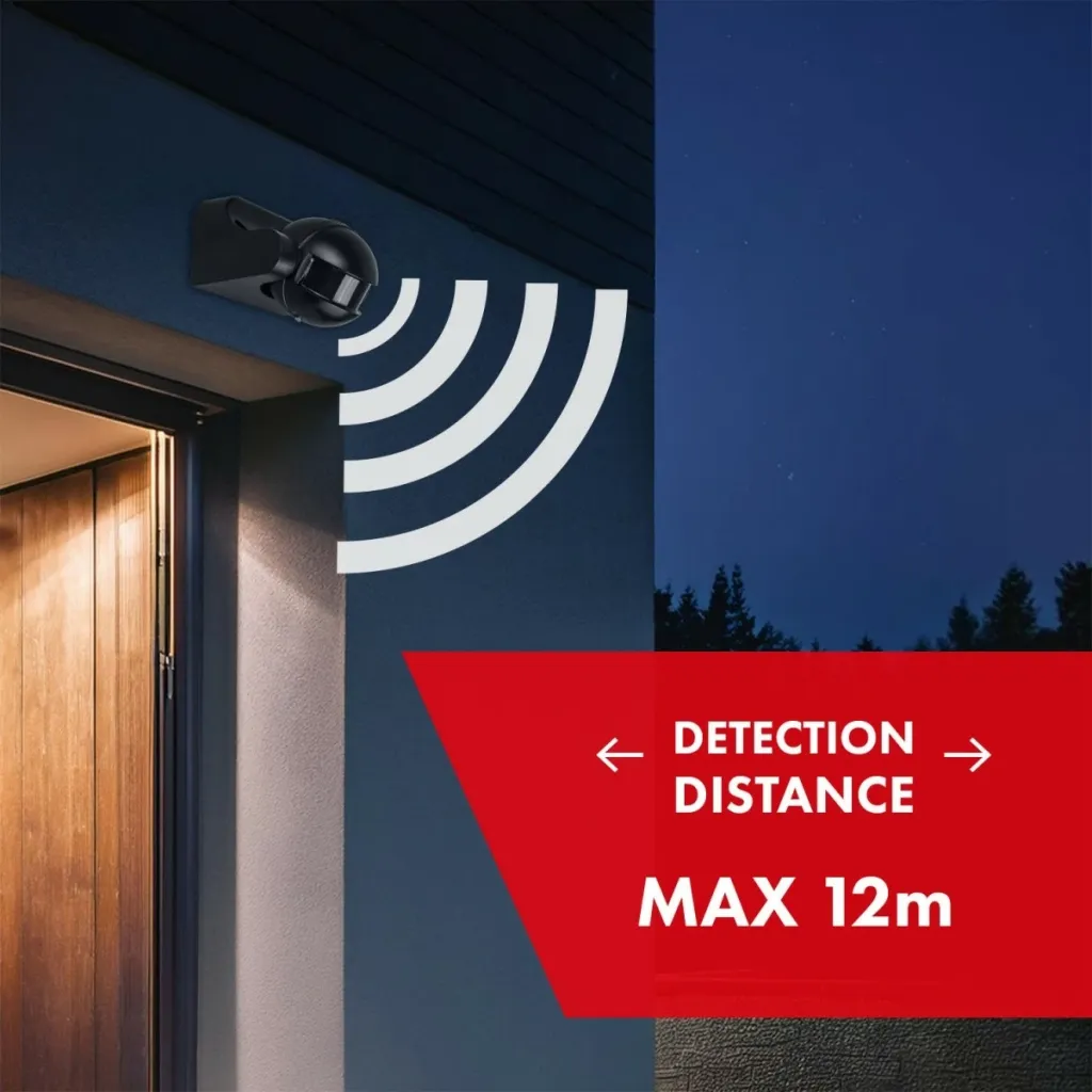 Sensor lëvizjeje PIR Maclean MCE358, IP44, rreze 12 m, ngarkesë max 300/1200 W, i zi - 14