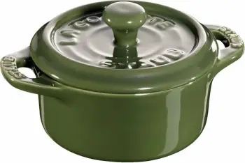 Mini Cocotte 10 cm, e rrumbullakët, jeshile borziloku, qeramike