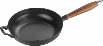 Tigan me dorezë druri STAUB, 24 cm, i rrumbullakët, i zi, prej gize
