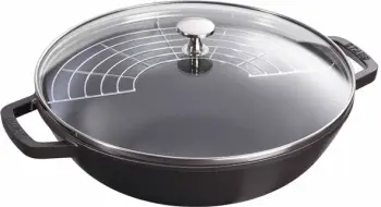 Wok me kapak qelqi STAUB, 30 cm, i rrumbullakët, i zi, prej gize