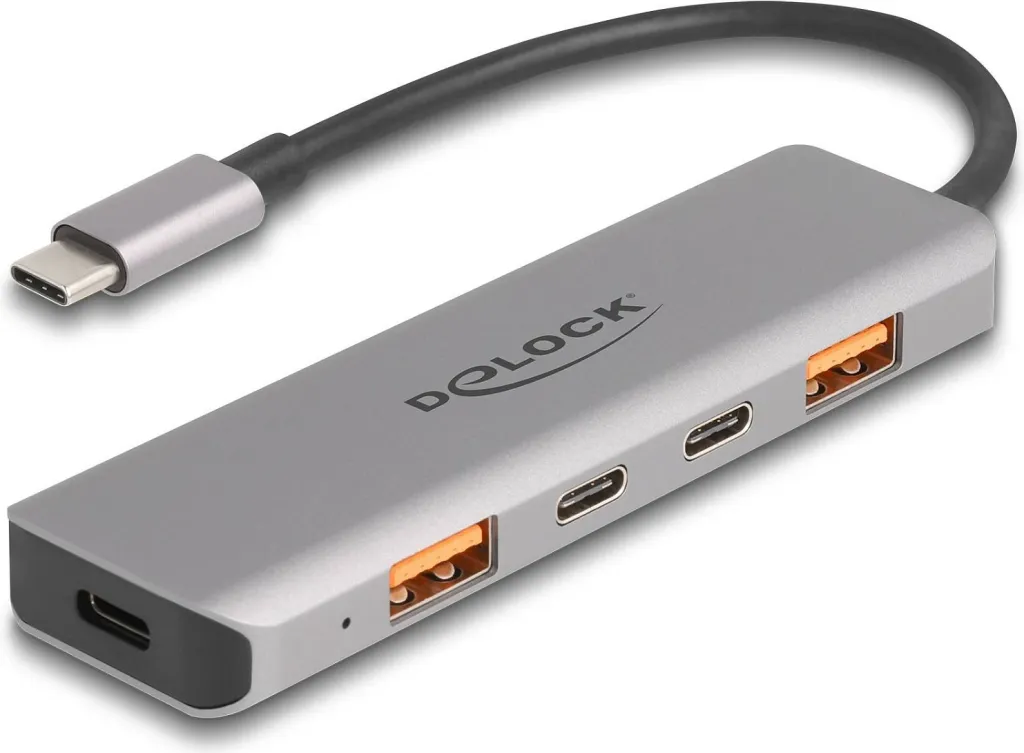 USB hub DeLOCK, 2x USB-A + 2x USB-C, 10 Gbps, PD 95W, gri - 1