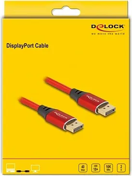 Kabllo DisplayPort DeLOCK 2m 16K 60Hz metal i kuq - 2