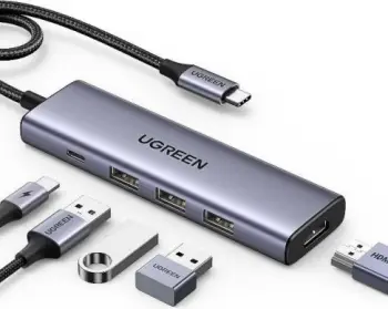USB-C hub Ugreen Revodok 5-in-1, 3x USB-A 3.0, HDMI 4K, 100W, alumini