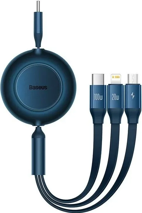 Kabëll Baseus Bright Mirror 4 USB-C 3w1, microUSB / Lightning / USB-C, 100W / 3.5A, 1.1m (blu) - 1
