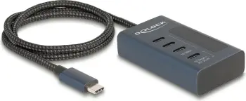 USB hub DeLOCK 4 porte Type-C, 10 Gbps, PD 20W, me ekran, gri