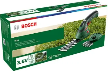 Gërshërë pa kabllo për bar Bosch ISIO 3, 3.6V, dorezë teleskopike, jeshile e zezë