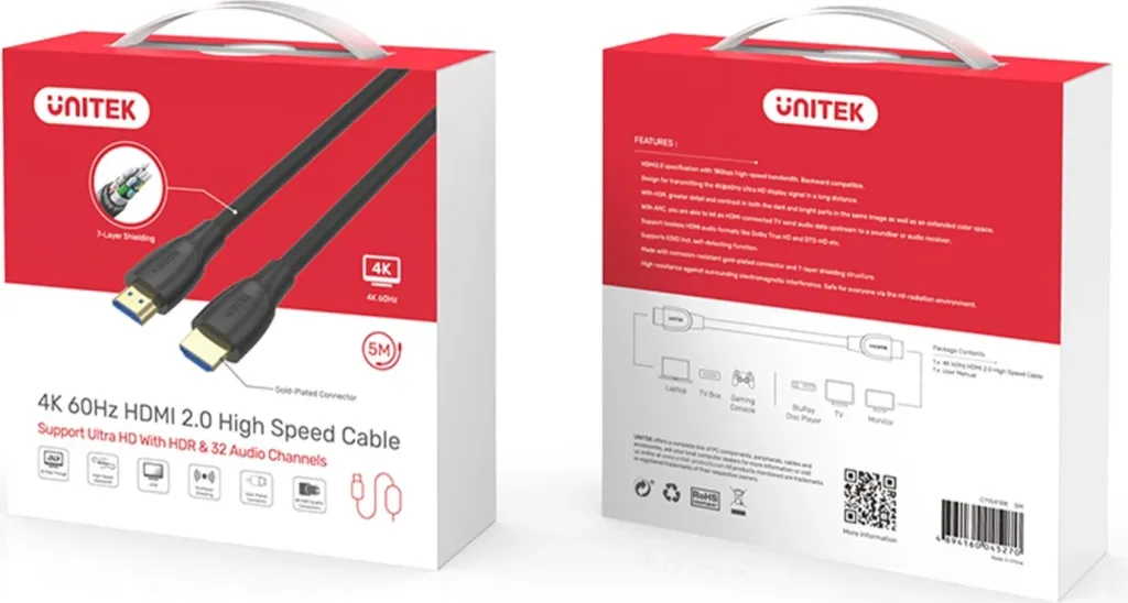 Kabllo HDMI Unitek, 10m, HDMI 2.0, 4K@60Hz, e zezë - 4