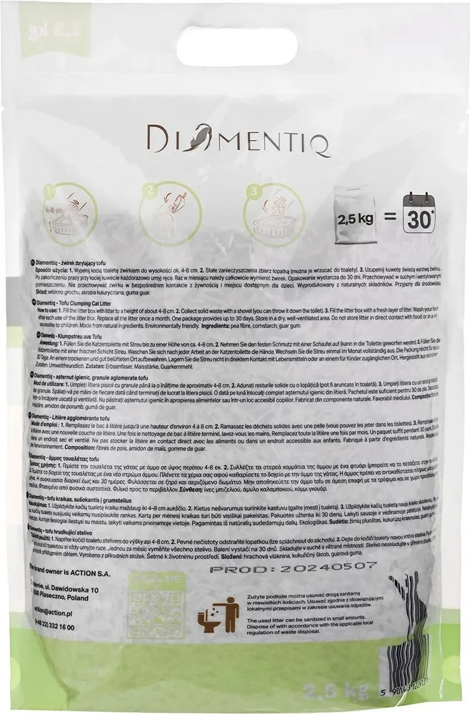 Leter për mace DIAMENTIQ Tofu Matcha Ultra clumping, 2.5 kg - 7