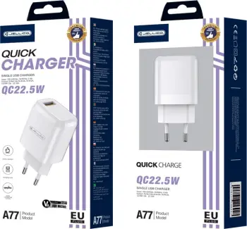 Karikues muri Jellico A77, Quick Charge, 22.5W, 3.0A, 1x USB-A, me kabllo Type-C, i bardhë (EU blister)
