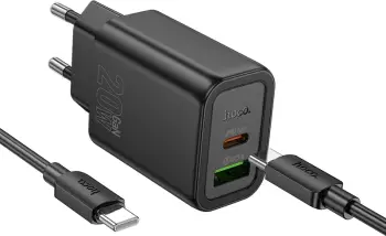 Karikues HOCO N61 GaN PD 20W USB-A + Type-C me kabllo Type-C 1 m, e zezë