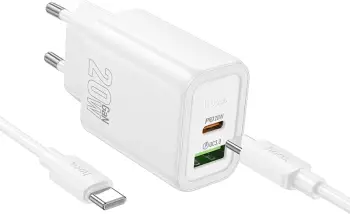 Karikues HOCO N61 GaN PD 20W USB-A + Type-C me kabllo Type-C 1 m, i bardhë