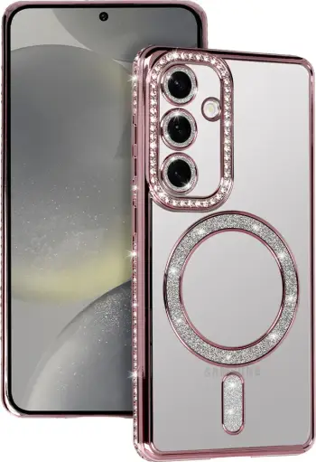 Mbështjellës MagSafe silikoni ONASI 22898 për Samsung Galaxy S25 Ultra 5G, transparent rozë me glitter