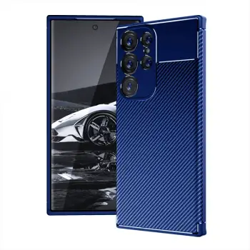 Mbështjellës silikon HAVANA për Samsung Galaxy S23 Ultra 5G, MPN 17038, rezistent ndaj goditjeve, teksturë karbon, matte, blu karbon