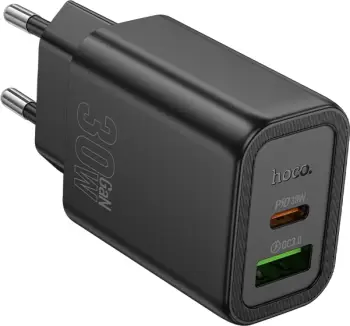 Karikues muror HOCO N63 GaN PD 30W USB-A + USB-C, prizë EU, i zi