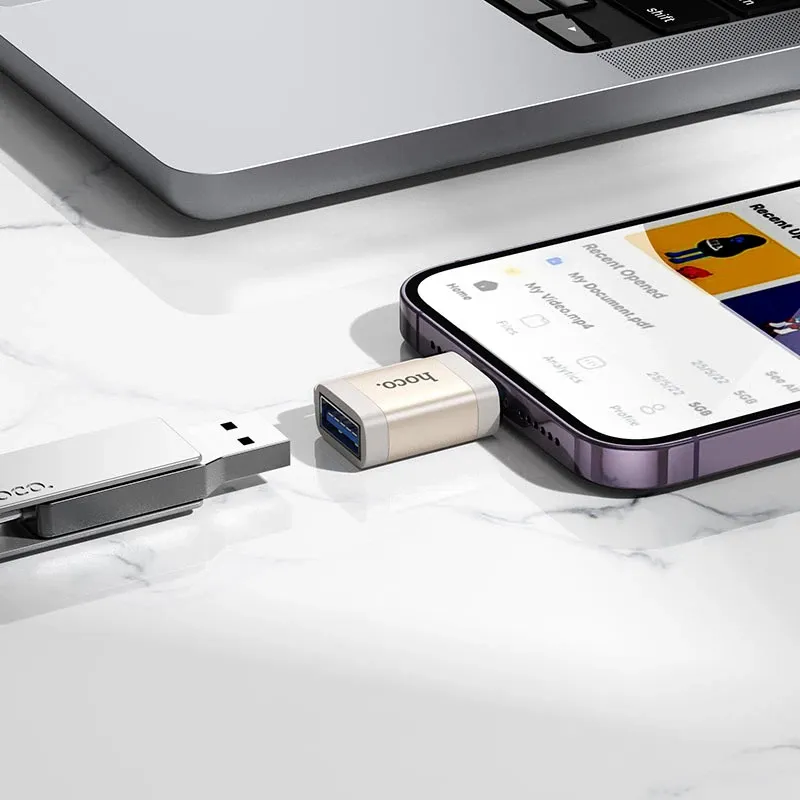 Adapter OTG HOCO UA31A USB-A në Lightning, 480 Mbps, argjend - 3