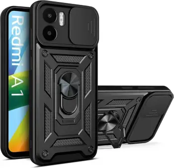 Mbështjellës silikoni armor me unazë ONASI për Xiaomi Redmi A1, me mbrojtje kamere, i zi