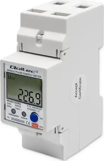 Matës energjie Qoltec 1-fazë, Wi-Fi, TUYA, 230V, i bardhë