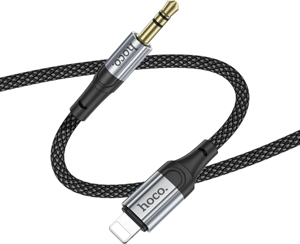 Kabllo AUX HOCO UPA26 Lightning në 3.5mm, 1m, me DAC, najlon e thurur, e zezë - 1