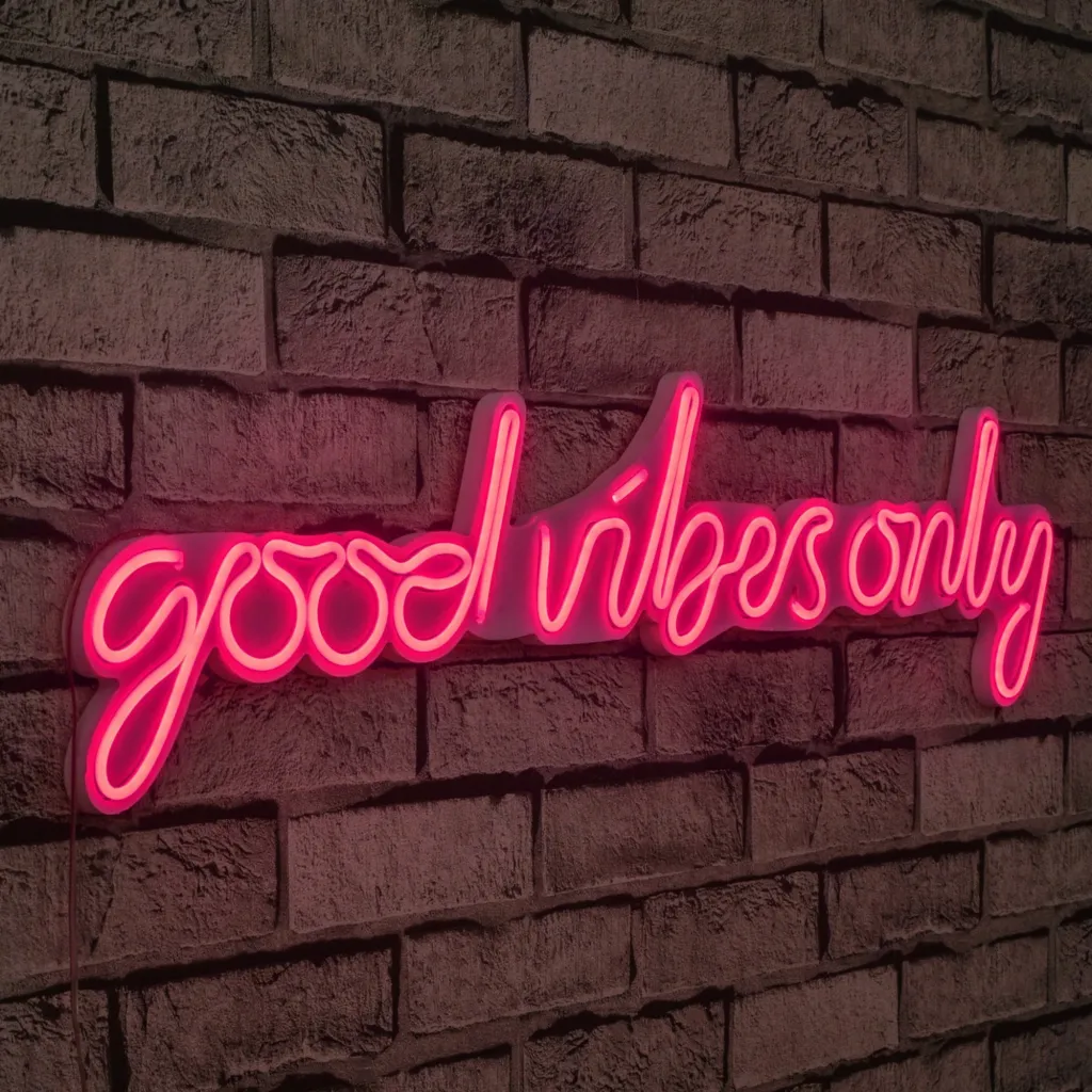 Dekor dritash LED plastike, 'Good Vibes Only', rozë - 1