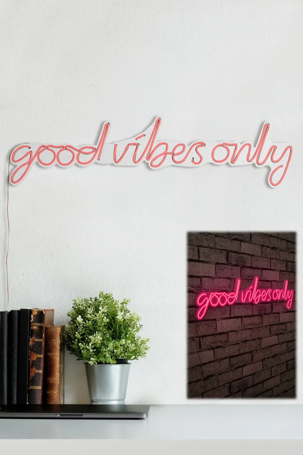 Dekor dritash LED plastike, 'Good Vibes Only', rozë - 4