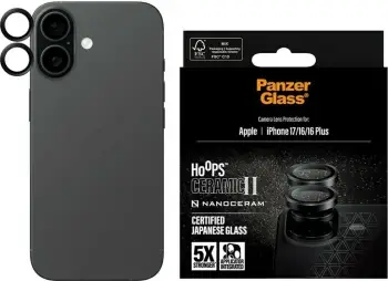 Mbështjellës xhami për kamerë PanzerGlass Hoops Ceramic II, iPhone 17/16/16 Plus, zi