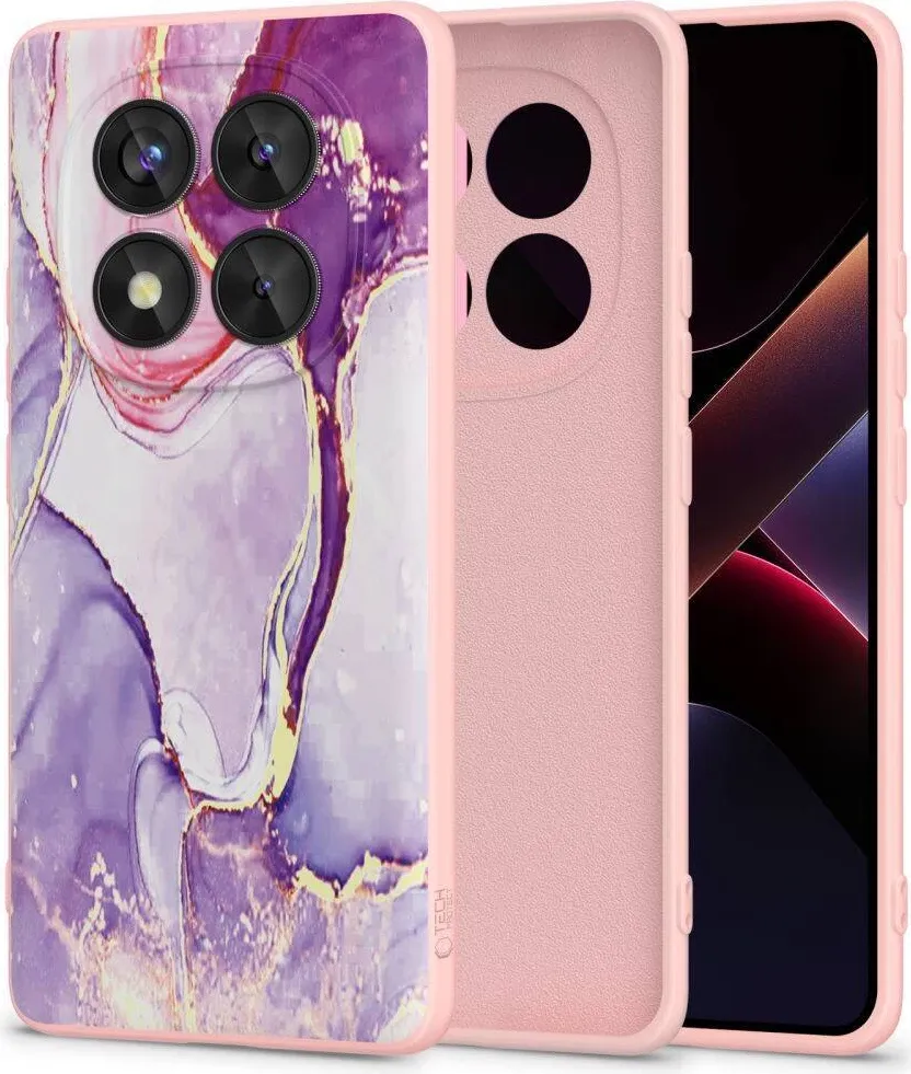 Mbështjellës silikoni ONASI 23092 për Xiaomi Redmi Note 14 Pro 5G, dizajn mermeri, rozë - 1