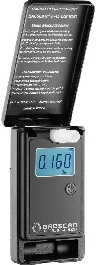 Alkotest Aisko BACscan F-45 COMFORT, elektro-kimik, memorie 10 matje, 3 piesë goje, i zi